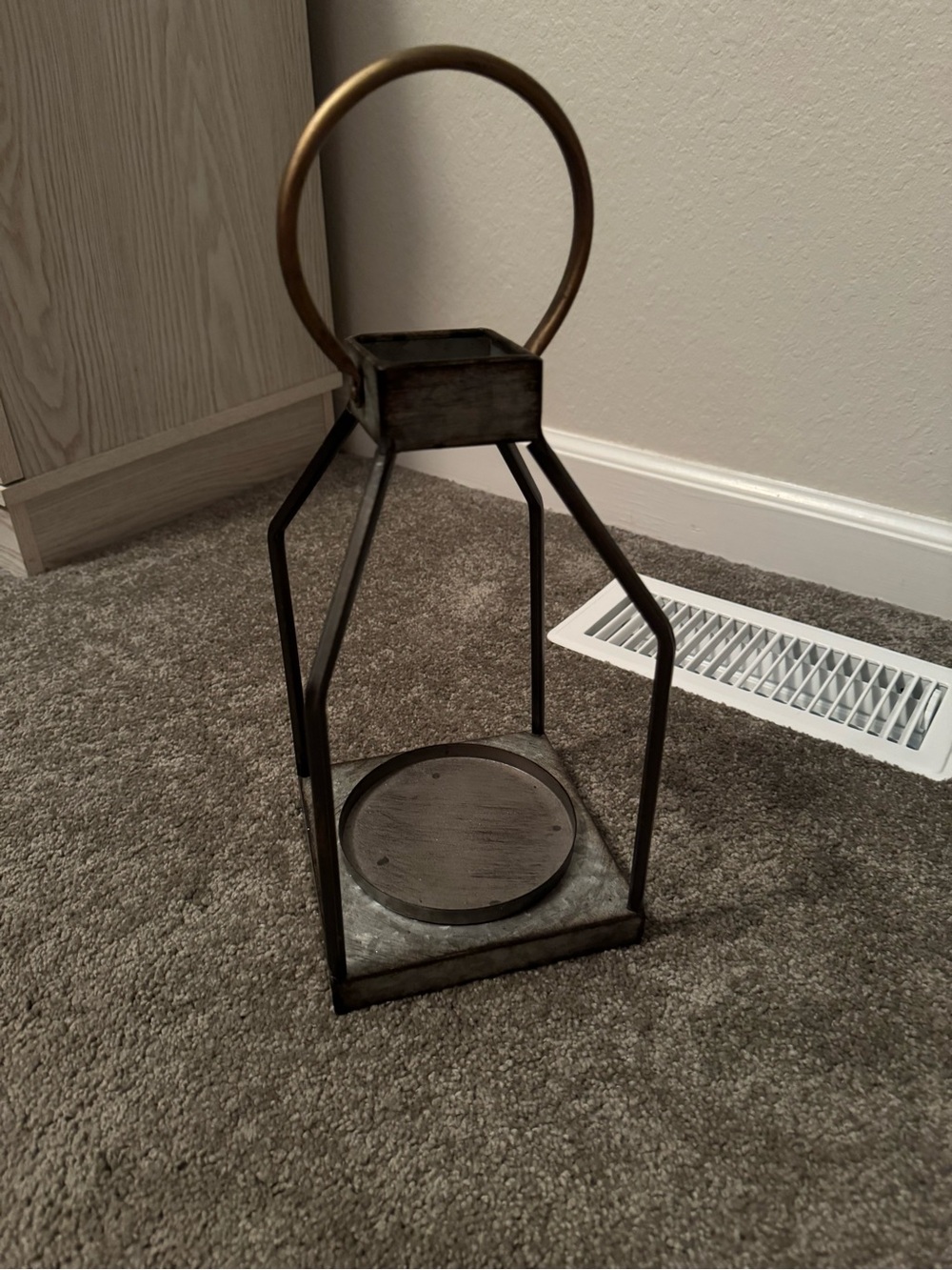 Metal Lantern with Brass Handle - Brown/Gold Accent
